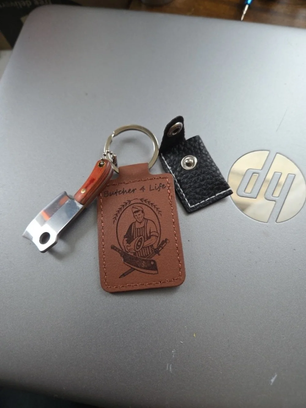 Butcher 4 Life Brown Leather Keychain with Mini Cleaver Charm